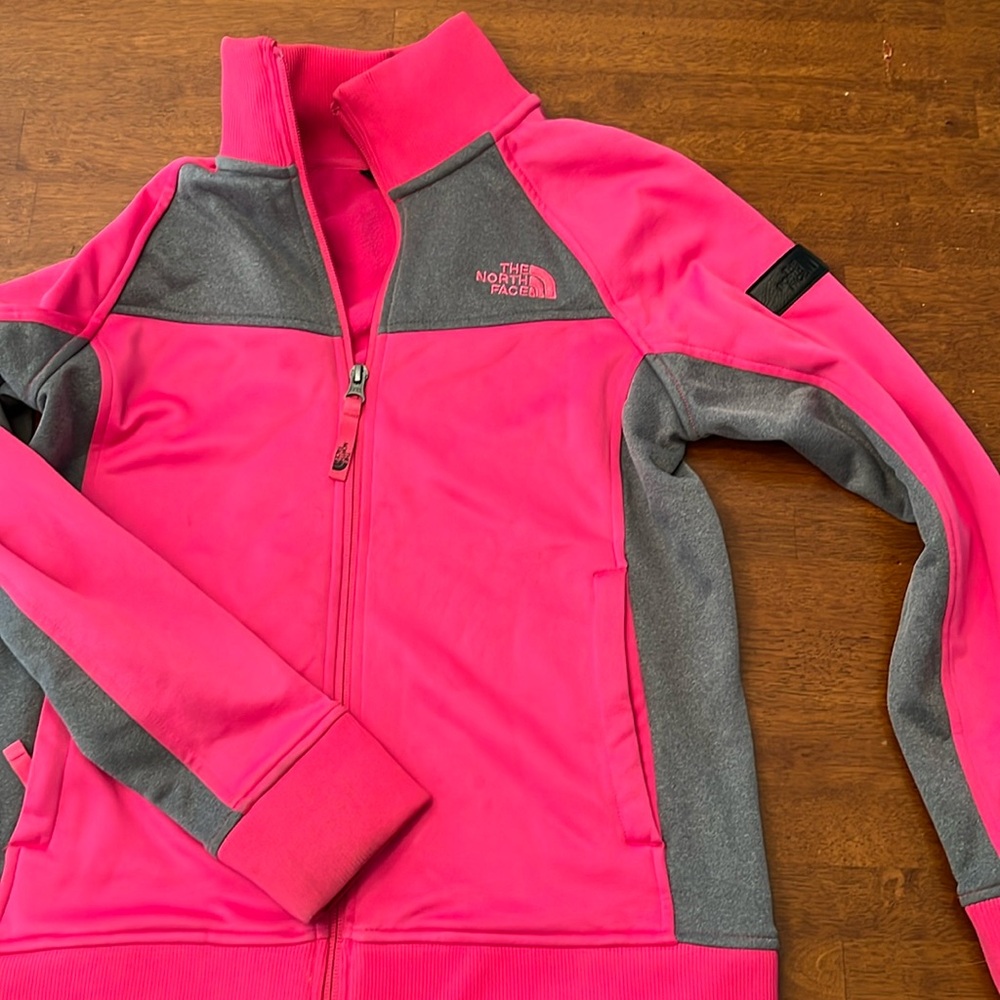 Pink north face zip up. Girls Large. 14/16. Great shape.